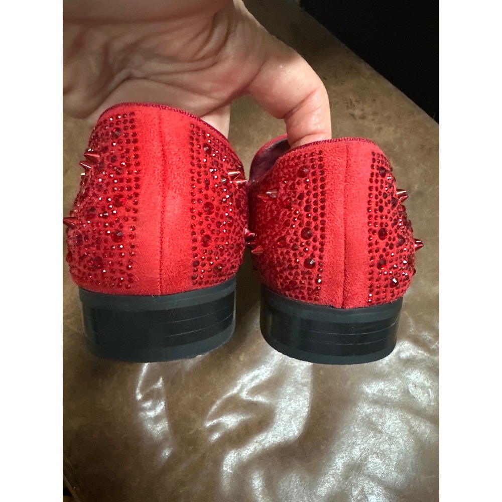Enzo Romeo Mens Red Rhinestone Spiked Loafers Dress Shoes Size 10 - Picture 4 of 5